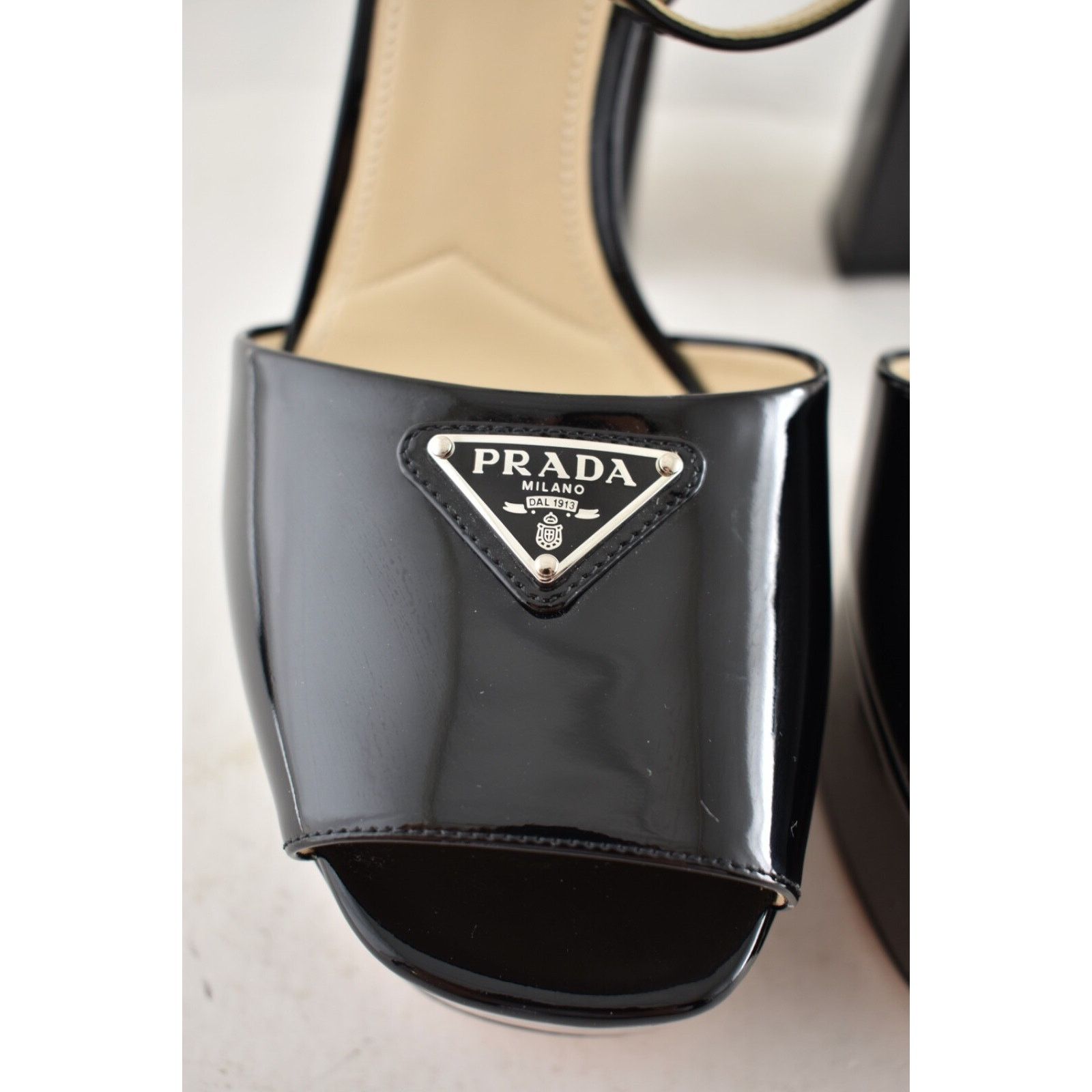 Prada Prada 115mm Black Patent Leather Platform Sandal Ankle Size US 9 / IT 39 - 9 Thumbnail