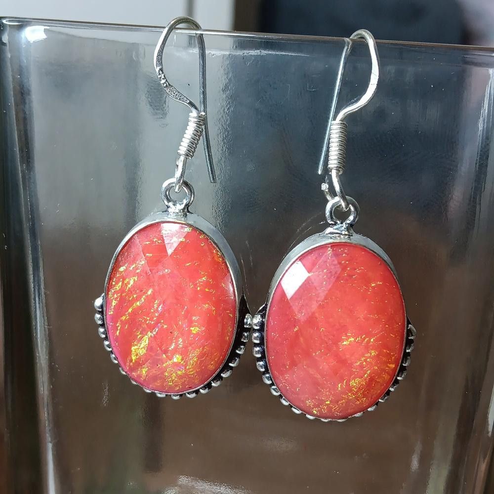 Designer Orange faux Triplet Fire Opal earrings Size ONE SIZE - 3 Thumbnail