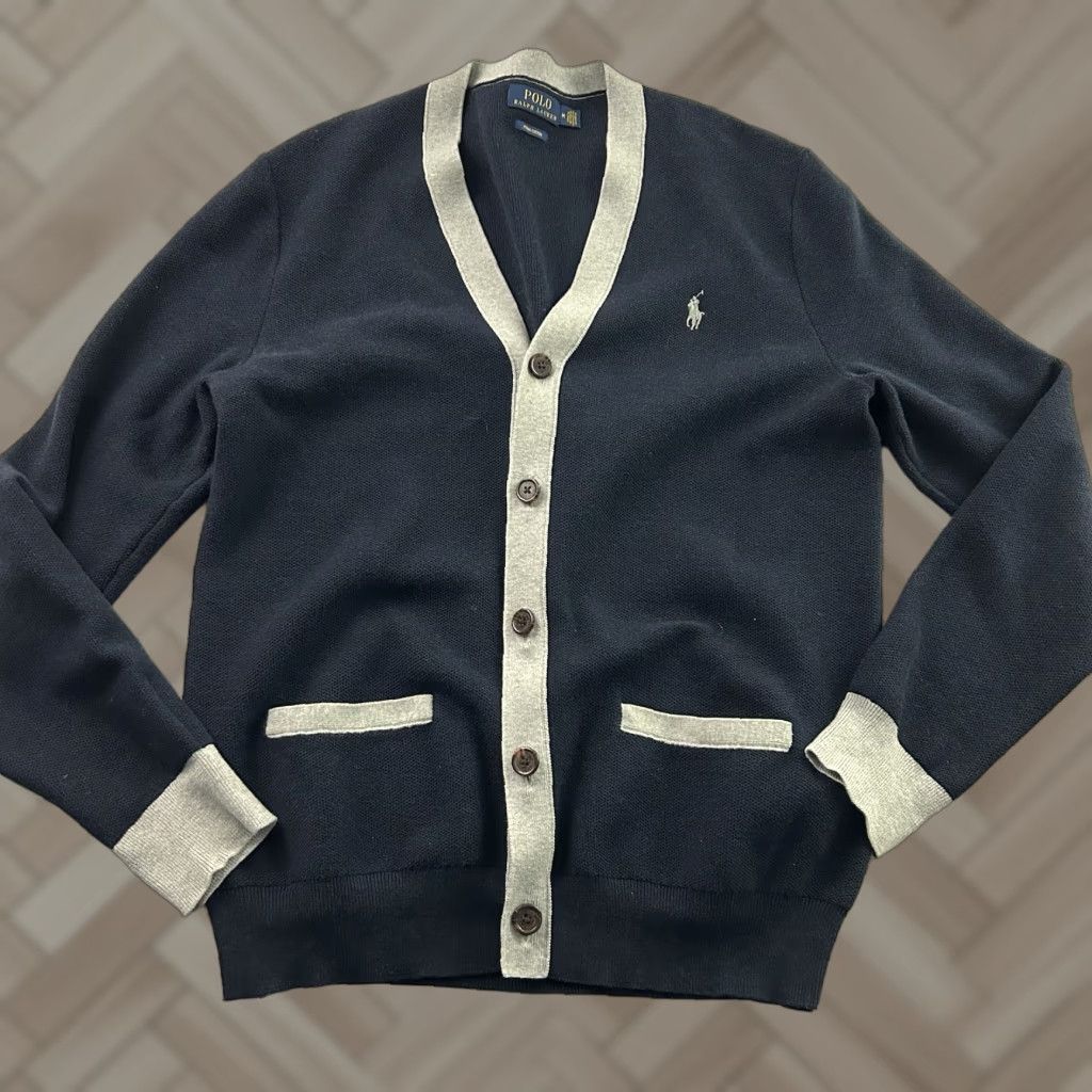 Polo Ralph Lauren Polo Ralph Lauren Pima Cotton Varsity Sweater Men's M Blue Cardigan Knit Log o Button Solid Pattern Shirt Size US M / EU 48-50 / 2 - 1 Thumbnail