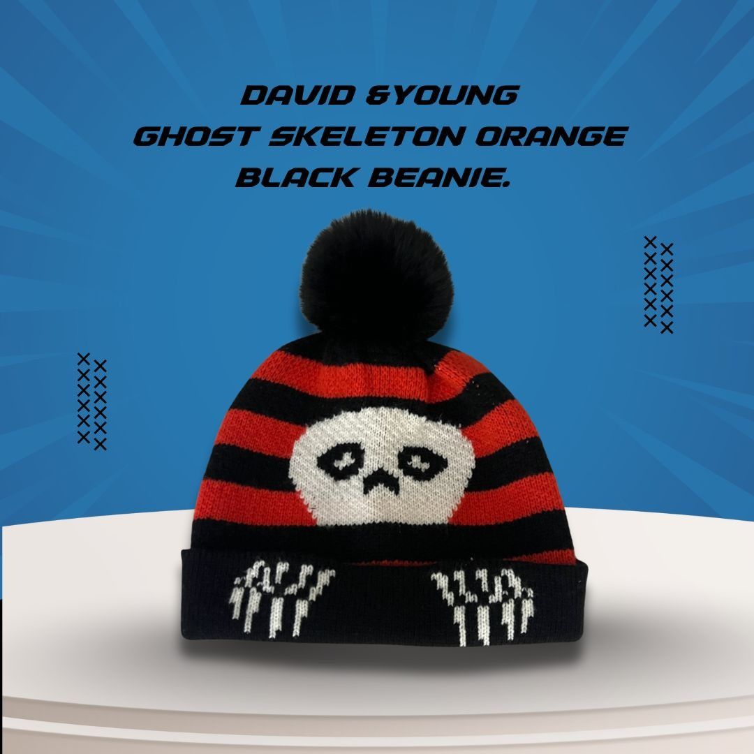 Other David & Young Ghost Skeleton Beanie With Pom Pom - Orange & Size ONE SIZE - 1 Thumbnail