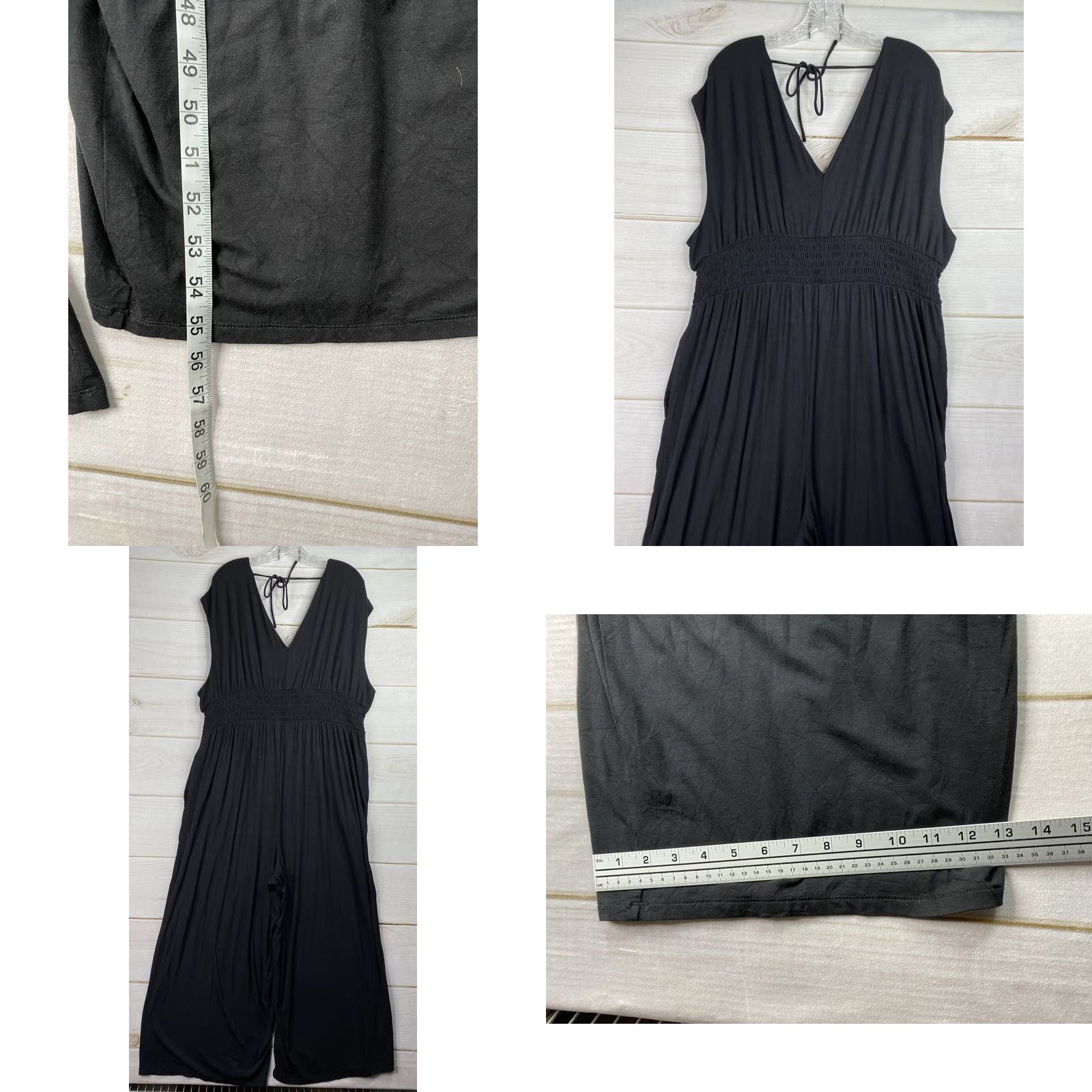 Old Navy Old Navy Jumpsuit XS-XXL Black Cap Sleeve Smocked Waist Wide Leg Pockets Vintage No Size 40" / US 18 - 8 Thumbnail