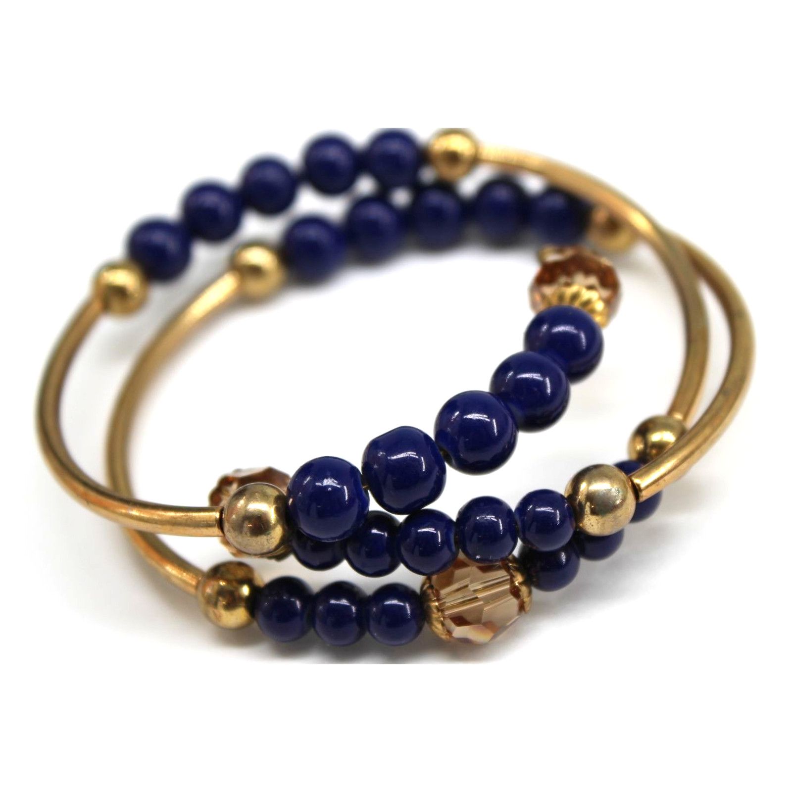 Other Vintage Blue Bead Gold Tone Metal Wrap Around Bracelet Size ONE SIZE - 1 Thumbnail
