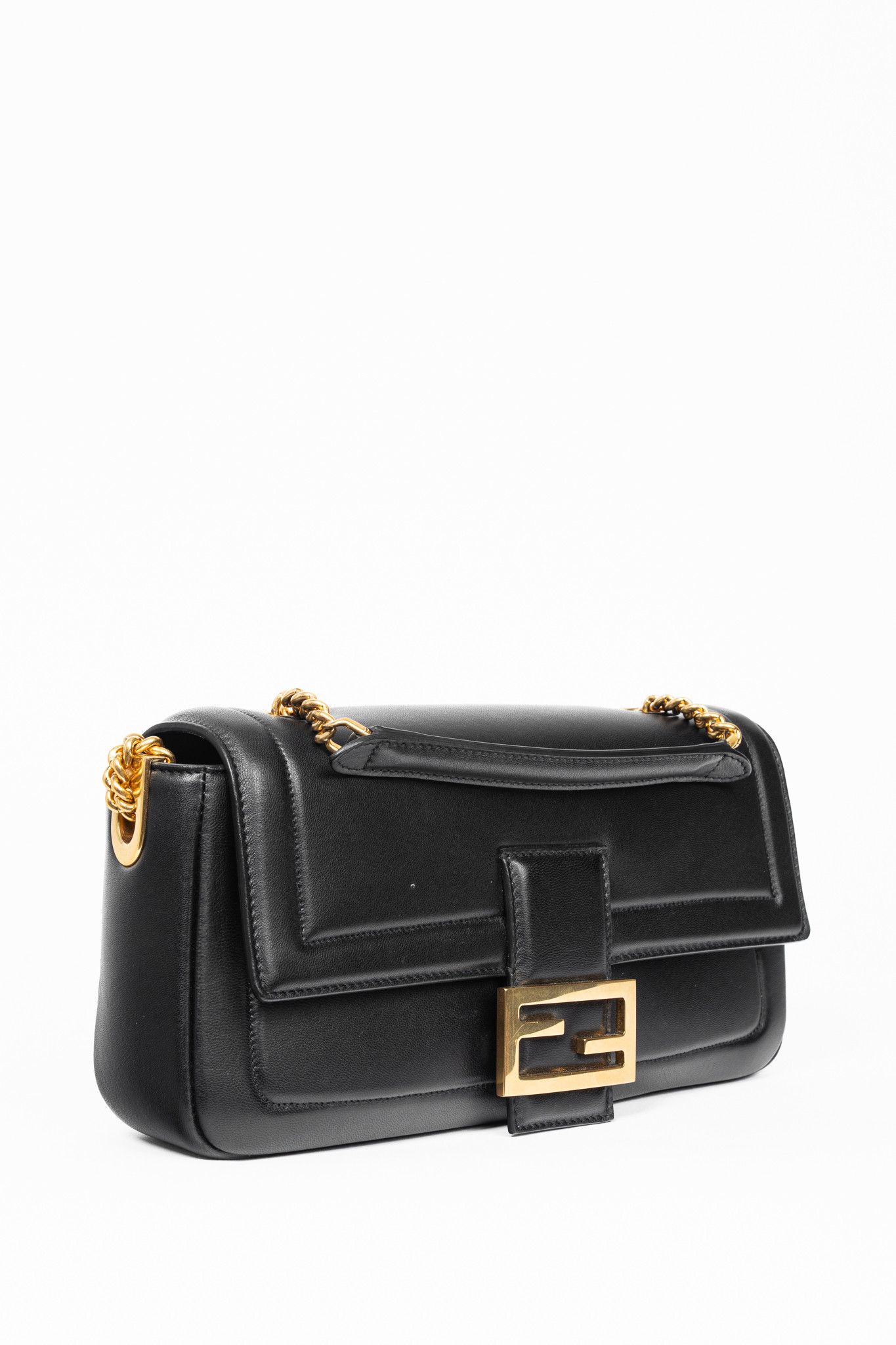 Fendi Fendi Baguette Black Nappa Leather FF Flap Bag Size ONE SIZE - 2 Thumbnail