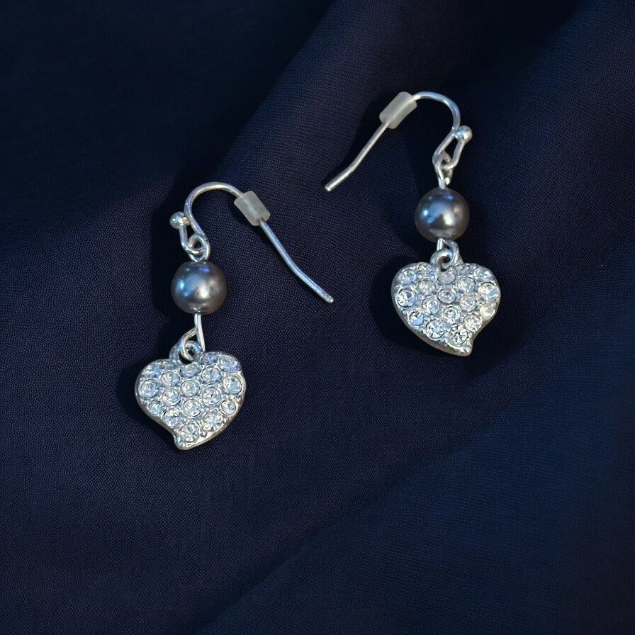 Other Silver tone paved heart dangle earrings Size ONE SIZE - 1 Thumbnail