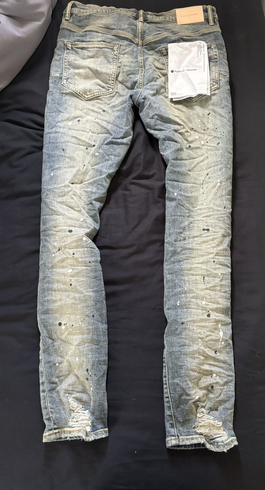 Purple Brand PURPLE P002 SLIM MID RISE DESTROY PAINT INDIGO JEANS Size US 33 - 2 Thumbnail