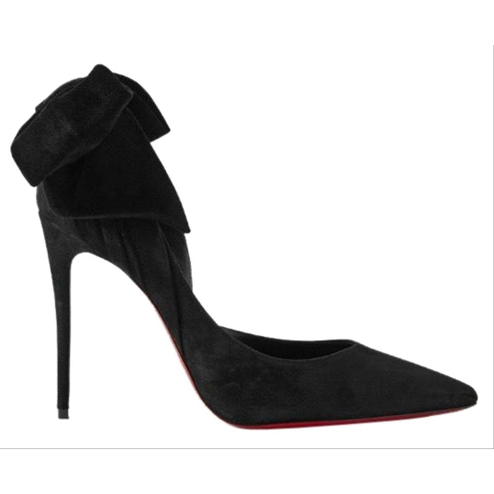 Christian Louboutin Rabakate 100 Bow Embellished Suede Leather Pumps Heel Shoes in Black, Women's