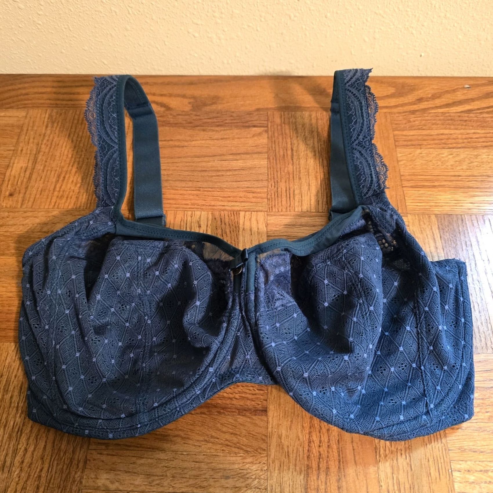Vintage Rosa Faia Selma Lace Unlined Bra 32J Blue Underwire Balconette Womens Size ONE SIZE - 2 Thumbnail