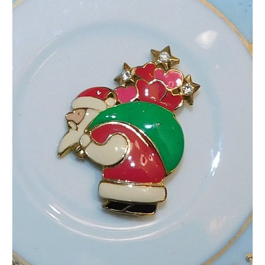 Other Retro Santa Brooch Pink And Green With Rhinestones Size ONE SIZE - 2 Thumbnail