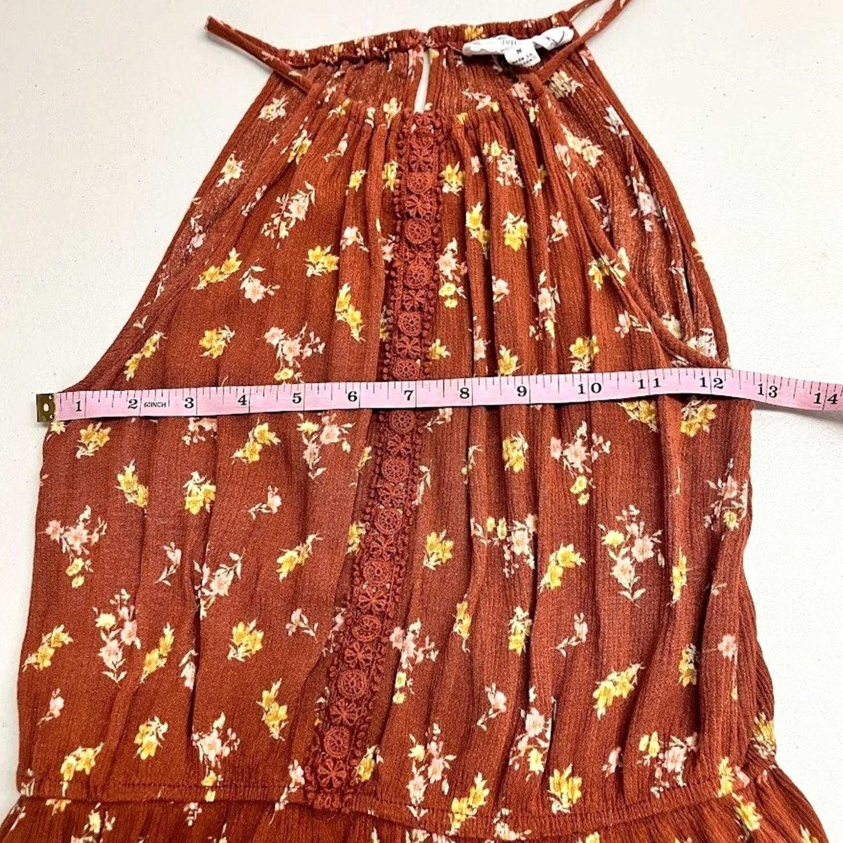 Vintage Hippie Rose Brick Red Halter Top M Crochet Trim Size M / US 6-8 / IT 42-44 - 5 Thumbnail