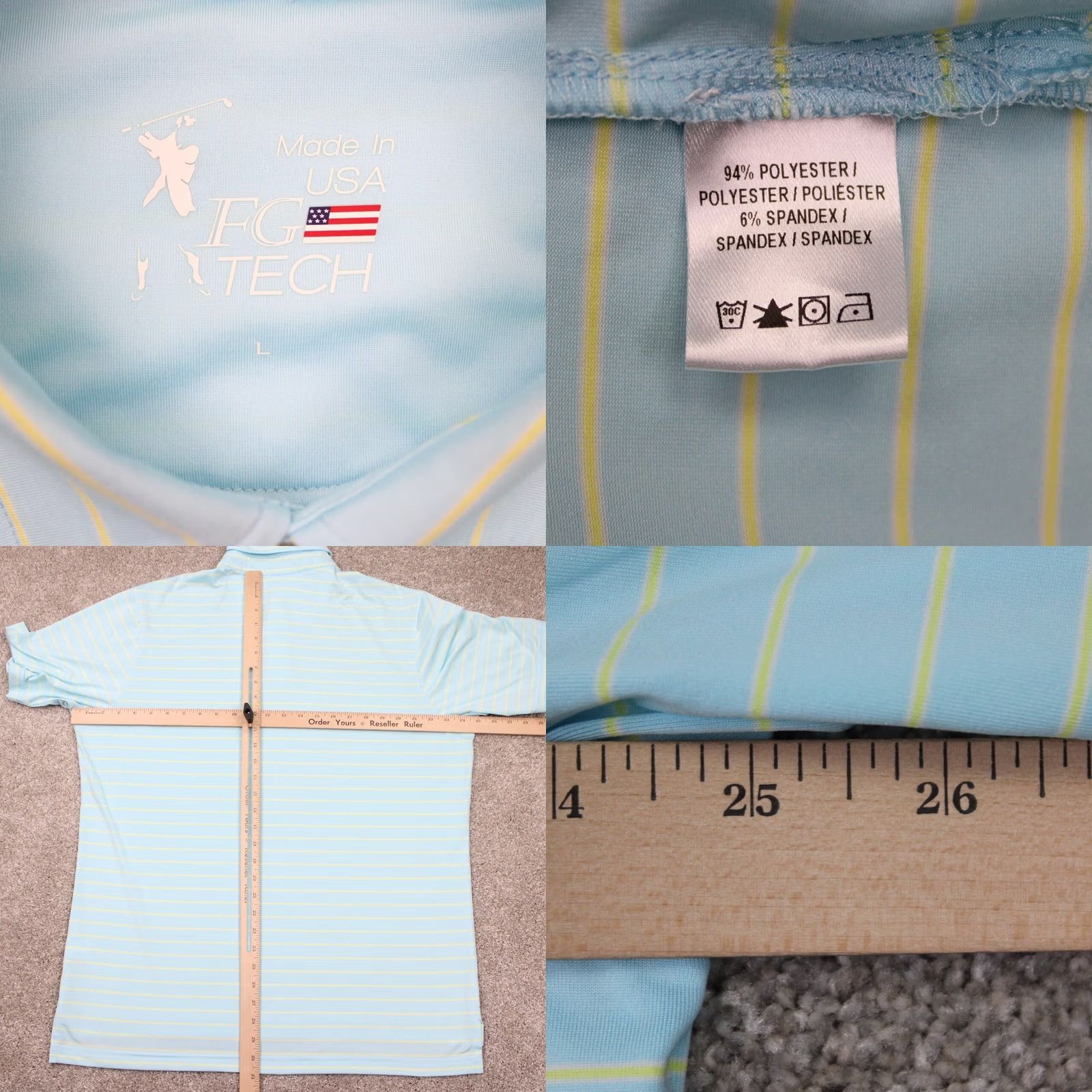 Vintage FG Tech Polo Shirt Men L Blue/Yellow Polyester Stretch Short Sleeve Pullover Size US L / EU 52-54 / 3 - 8 Thumbnail