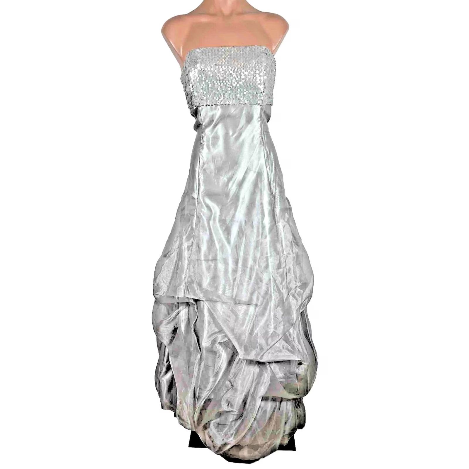 Jessica McClintock VINTAGE Jessica McClintock Gunne Sax Silver Sequin Long Formal Dress Strapless Size M / US 6-8 / IT 42-44 - 2 Thumbnail