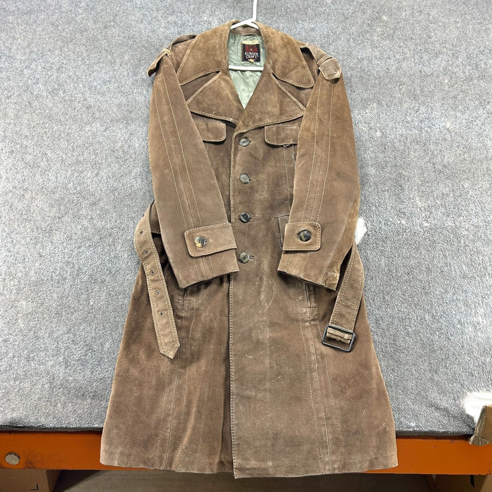 Vintage VINTAGE Europe Craft Leather Coat Mens 40 Brown Coat Long Belted Suede 90s Overcoat Casual Mens Brown Leather Coat Size US XXS / EU 40 - 2 Thumbnail