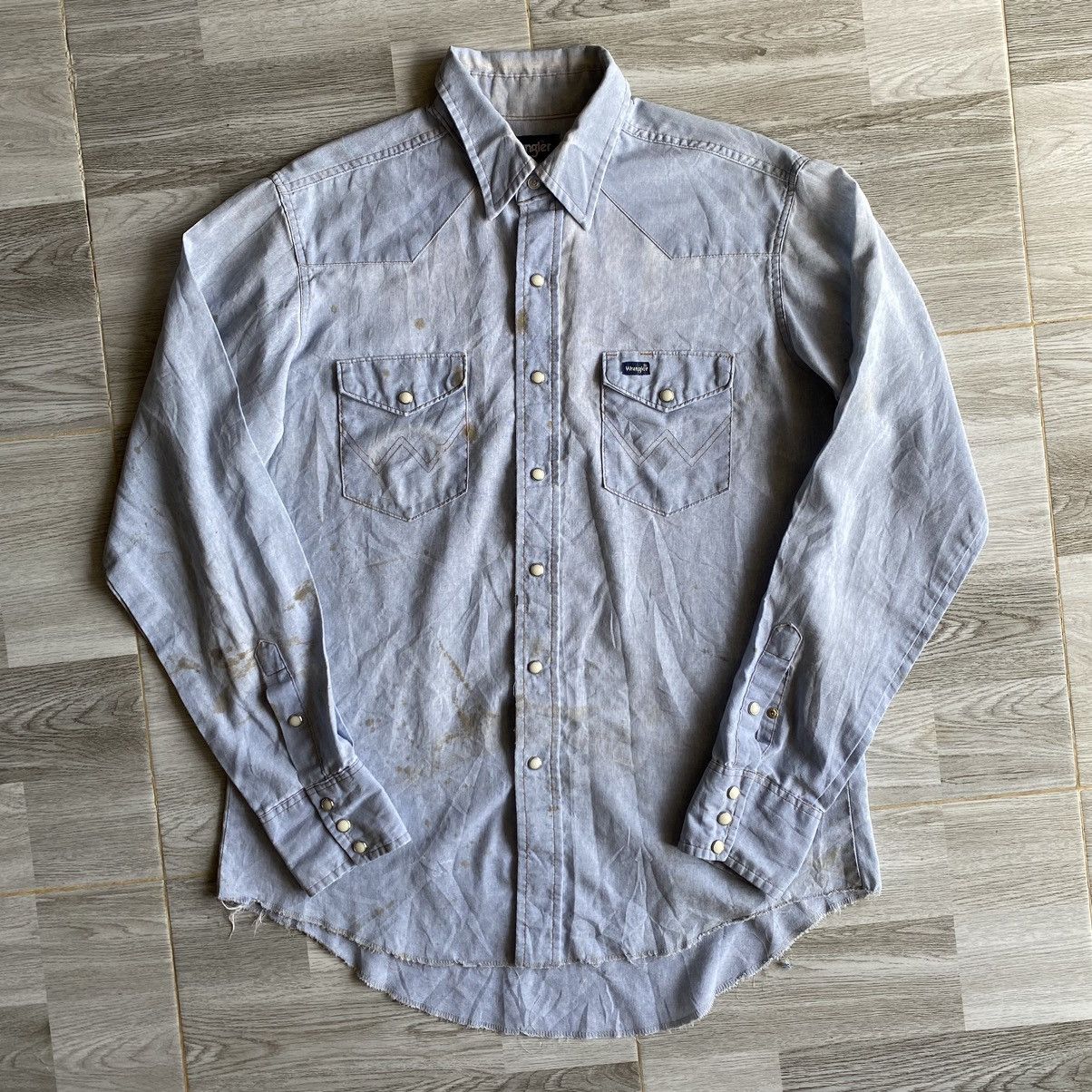 Vintage × Wrangler Vintage Wrangler Denim Shirt Snap Button Size US L / EU 52-54 / 3 - 2 Thumbnail