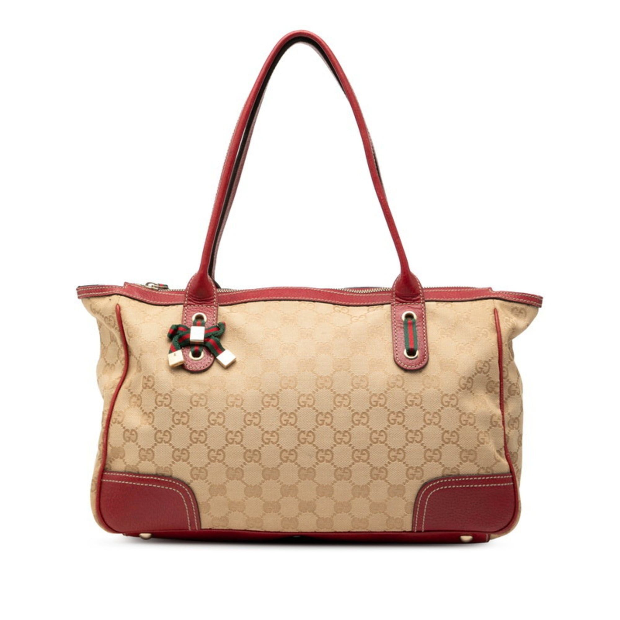 Gucci GG Canvas Princess Tote Bag Shoulder 177052 Beige Red Leather Women's GUCCI