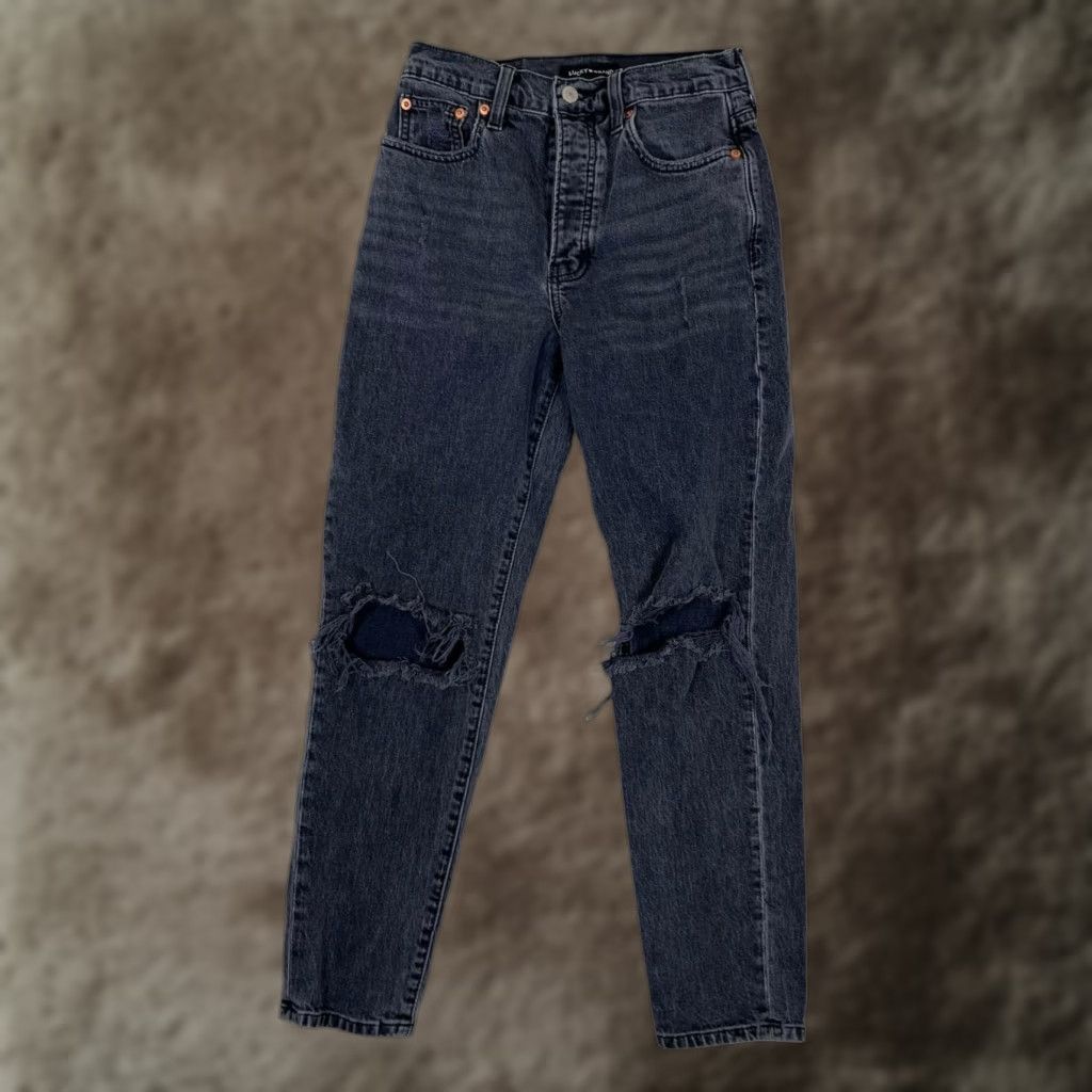 Lucky Brand Lucky Brand High Rise Mom Drew Jeans Womens 2/26 Charcoal Gray Distressed Denim Jeans Women Size 26" / US 2 / IT 38 - 1 Thumbnail