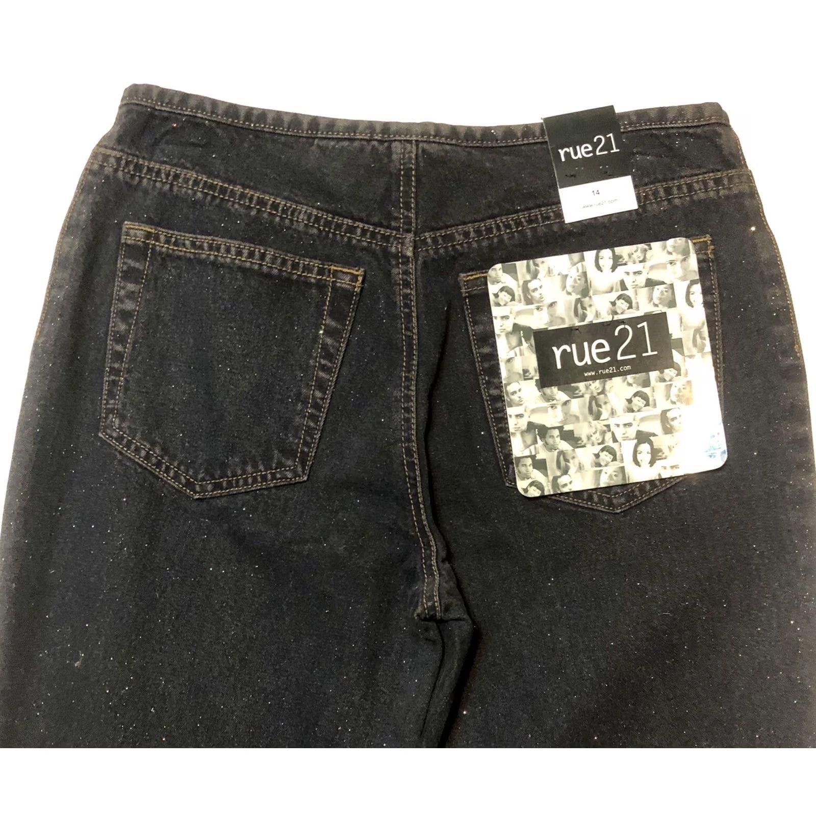 Vintage Rue 21 Jeans Black Glitter Flare Mid Rise Waist 26” Inseam 30” y2K Grunge Women 14 Size 36" / US 14 / IT 50 - 4 Thumbnail