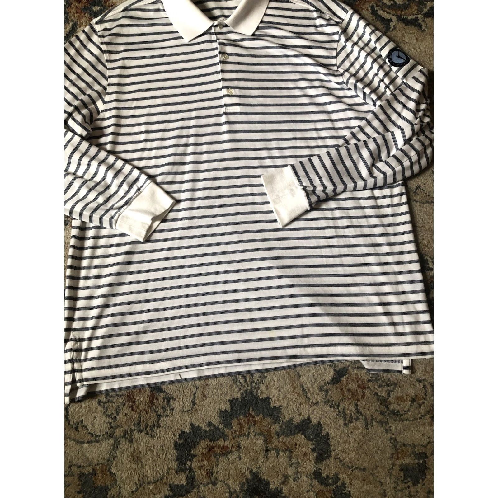 Vintage Fairway & Greene Polo Shirt Long Sleeve Striped White XL Mens Cotton Regular Size US XL / EU 56 / 4 - 5 Thumbnail