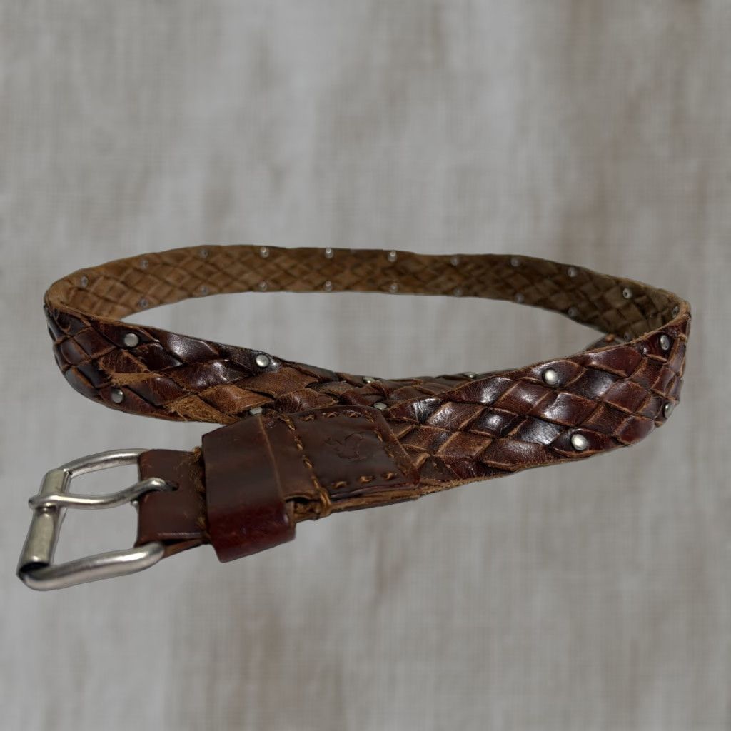 American Eagle Outfitters VINTAGE American Eagle Belt Womens S/M Brown Leather Studded Woven Brass Buckle Boho Size ONE SIZE - 1 Thumbnail