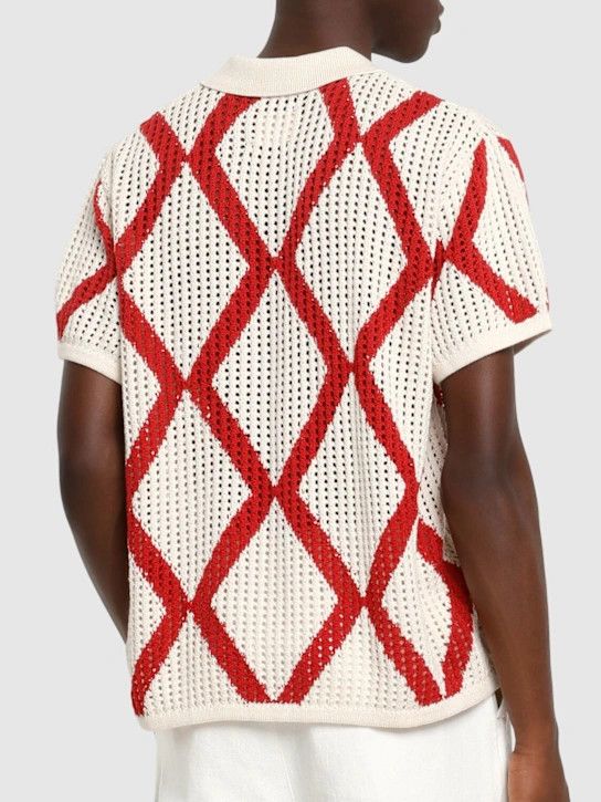 HARAGO o1lsvrm0425 Diamond Crochet Cotton S/S shirt in Beige Size US L / EU 52-54 / 3 - 4 Thumbnail