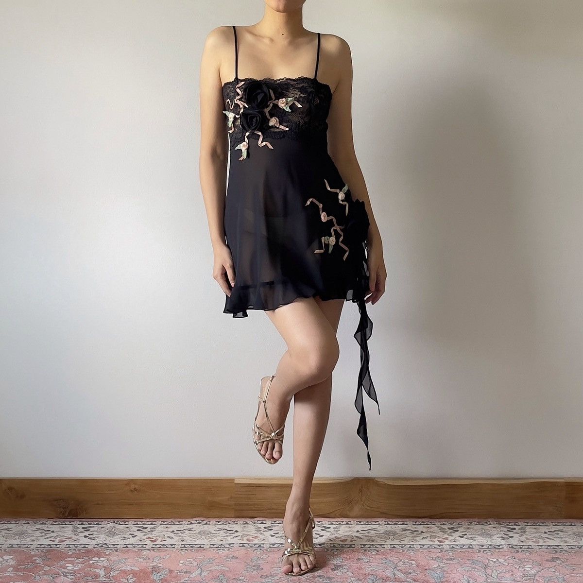Victoria's Secret Romantic Black Chiffon Semi-Sheer Mini Dress (XS-S) Size S / US 4 / IT 40 - 2 Thumbnail
