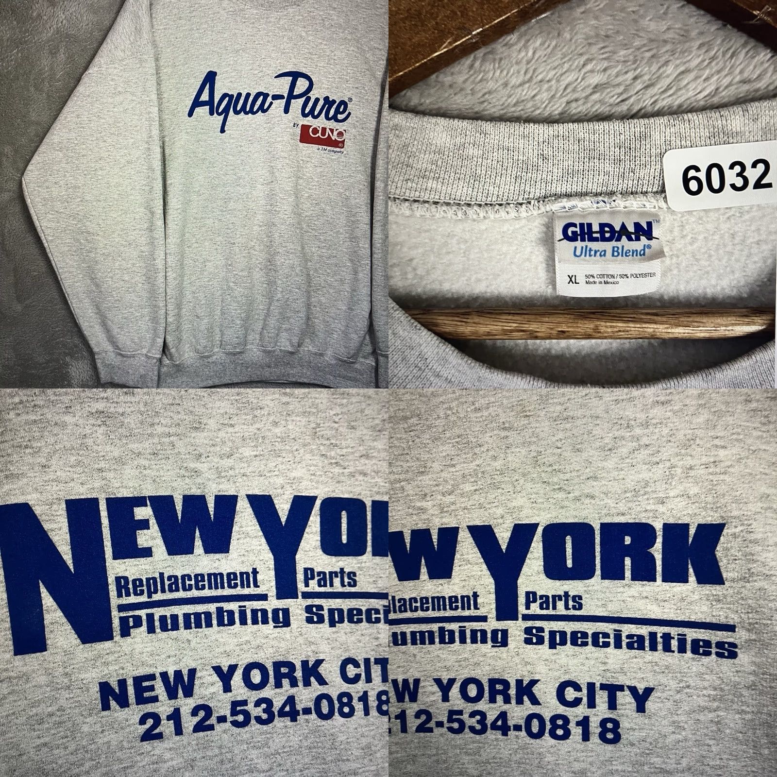 Gildan VINTAGE Sweatshirt New York City Aqua Pure Plumbing Mens XL Gray Y2K Workwear Size US XL / EU 56 / 4 - 8 Thumbnail