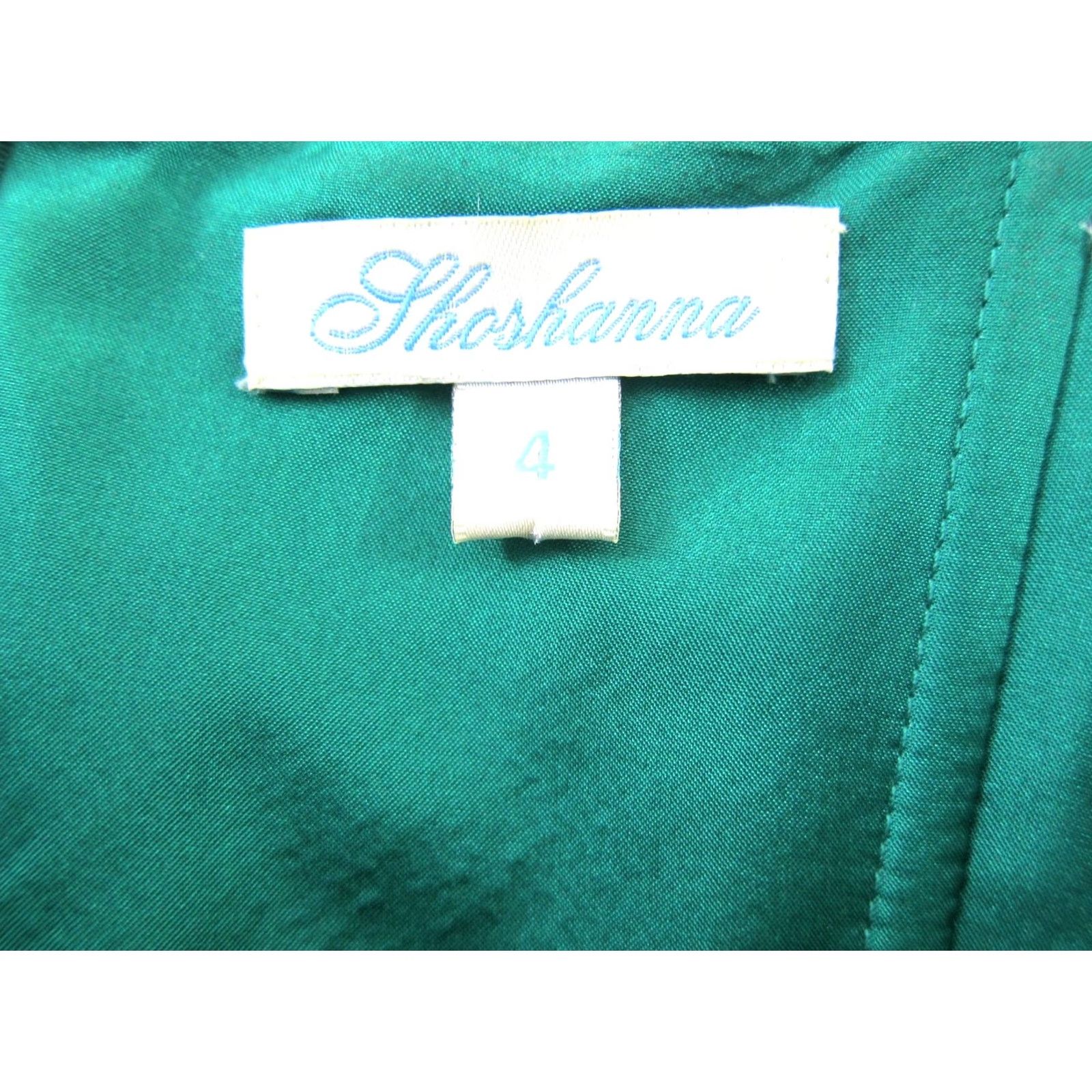 Vintage Shoshanna Emerald Green 100% Silk Strapless Ruched Sheath Dress Woman Size 4 Size S / US 4 / IT 40 - 3 Thumbnail
