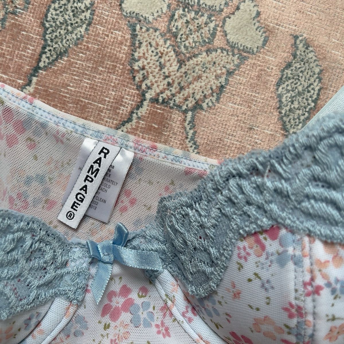 Other Vintage Y2K Blue Floral Mesh Bustier Top (34B/32C) Size S / US 4 / IT 40 - 7 Thumbnail