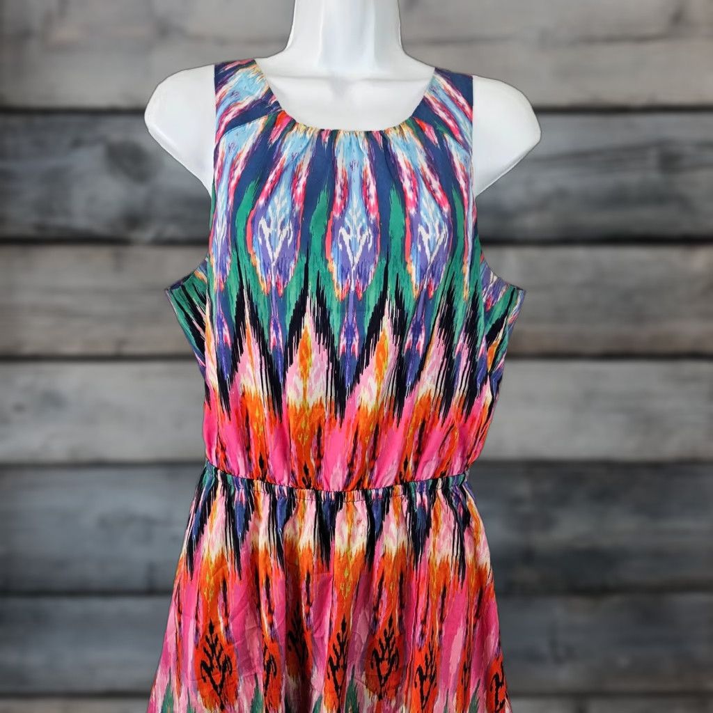 Athleta VINTAGE? No. Athleta Womens Ikat Martinique Dress Sz Small Pink Blue Tassels Sleeveless Size S / US 4 / IT 40 - 1 Thumbnail