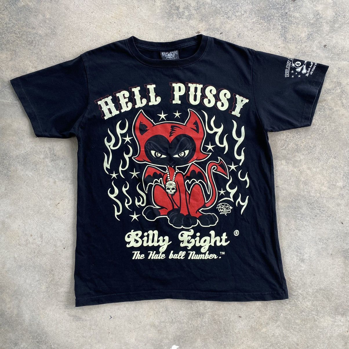 image of 8 Ball x Vintage Bootleg Hell Pussy Billy Eight Ball Tees in Black, Men's (Size Medium)
