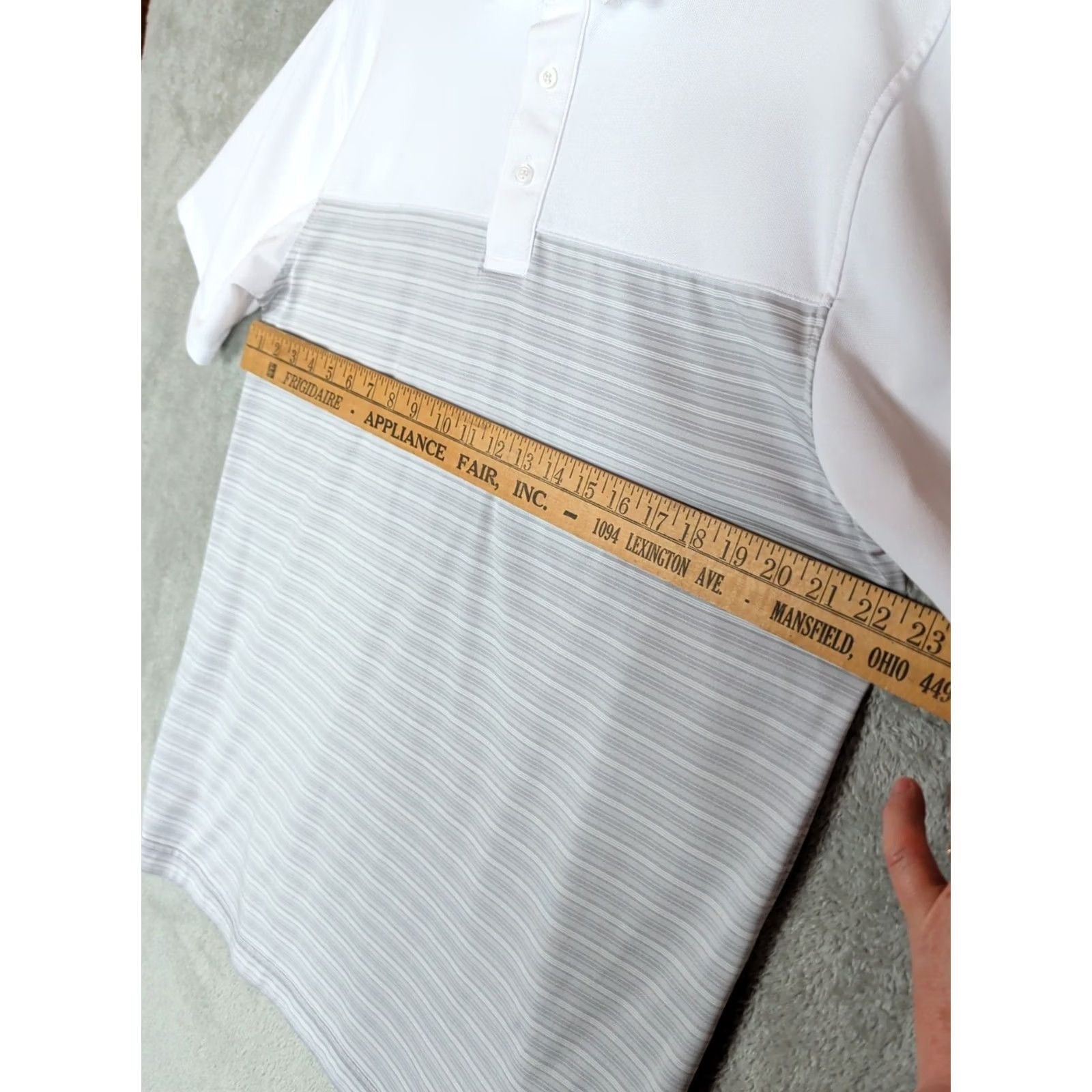 Vintage Pebble Beach Dry-Luxe Performance Polo Shirt Mens Large Gray White Striped Breathable Easy Care Golf Tennis Shirt Size US L / EU 52-54 / 3 - 6 Thumbnail