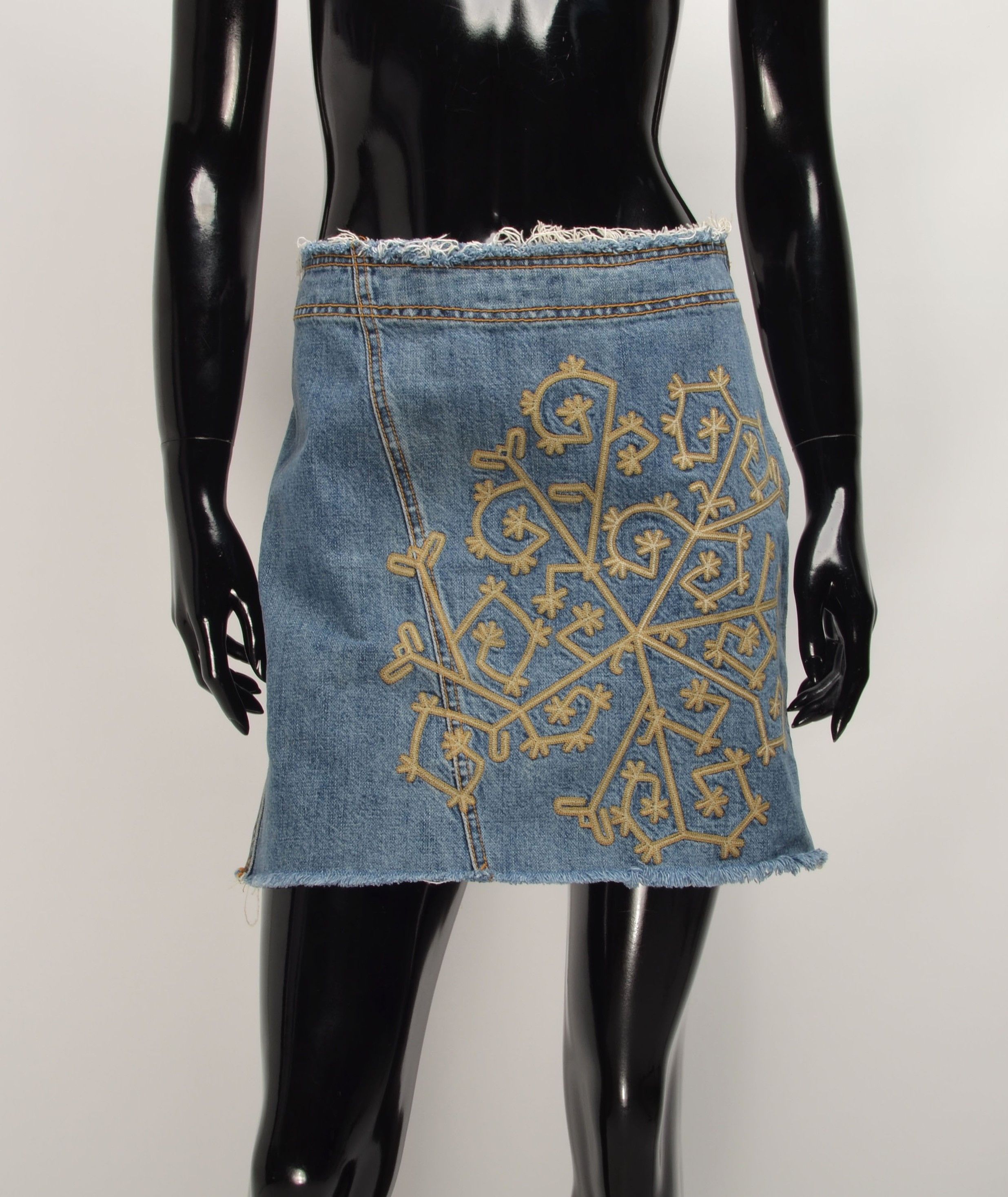 DKNY Vintage DKNY Jeans Y2K Embroidered Denim Cut Off Skirt Size 31" - 1 Thumbnail