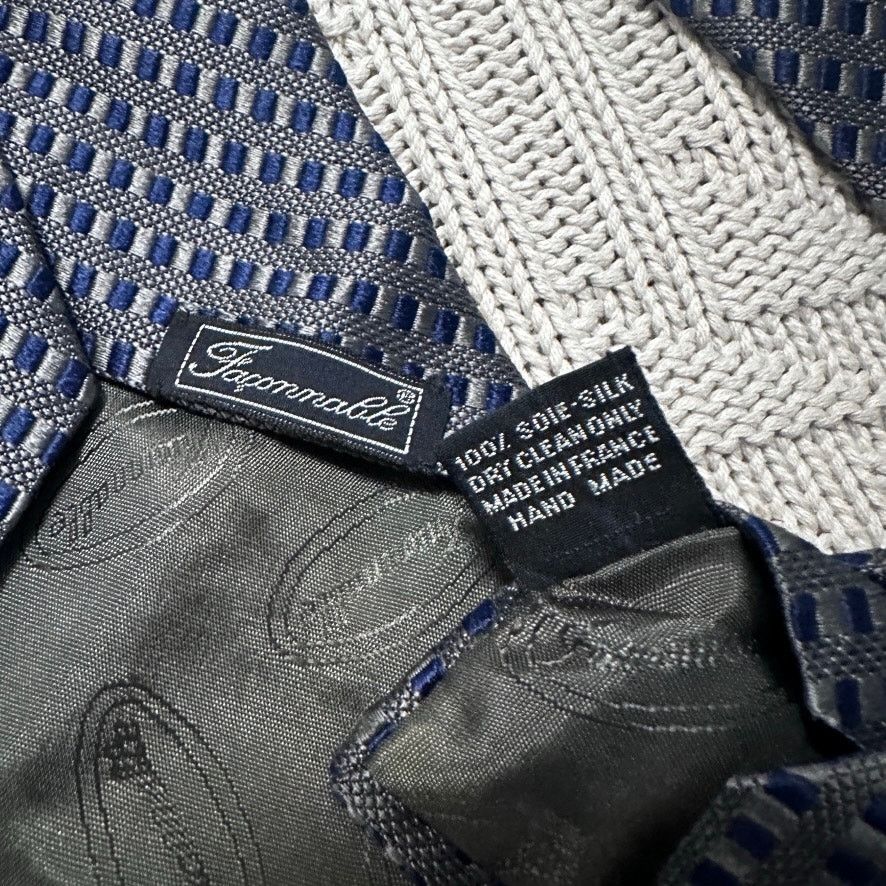 Faconnable Faconnable navy and silver woven basketweave silk tie Size ONE SIZE - 3 Thumbnail
