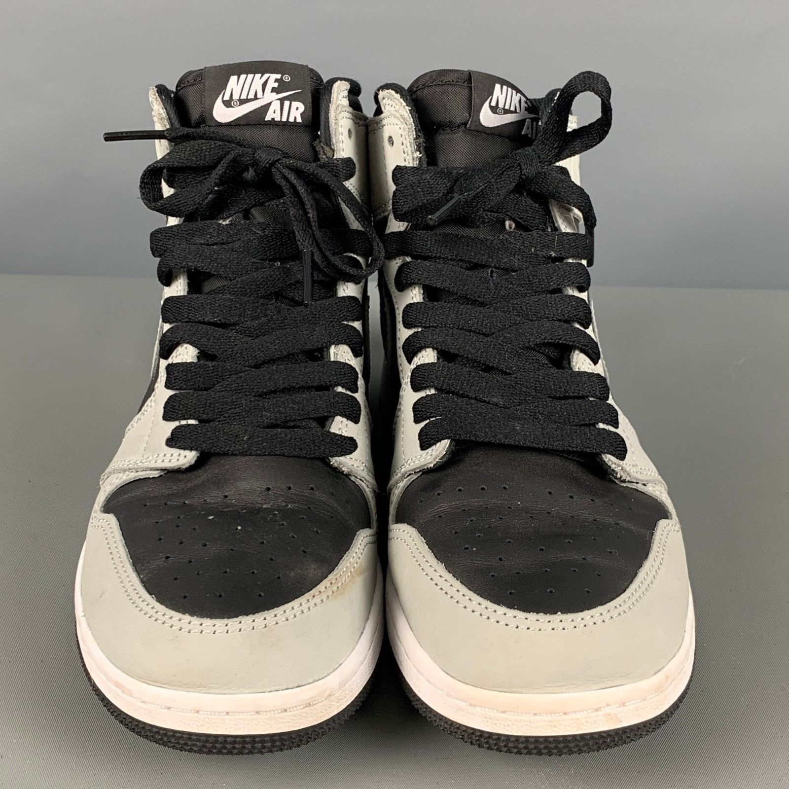 Nike Size 6Y Grey Black Color Block Leather High Top Sneakers Size US 6 / EU 39 - 4 Thumbnail