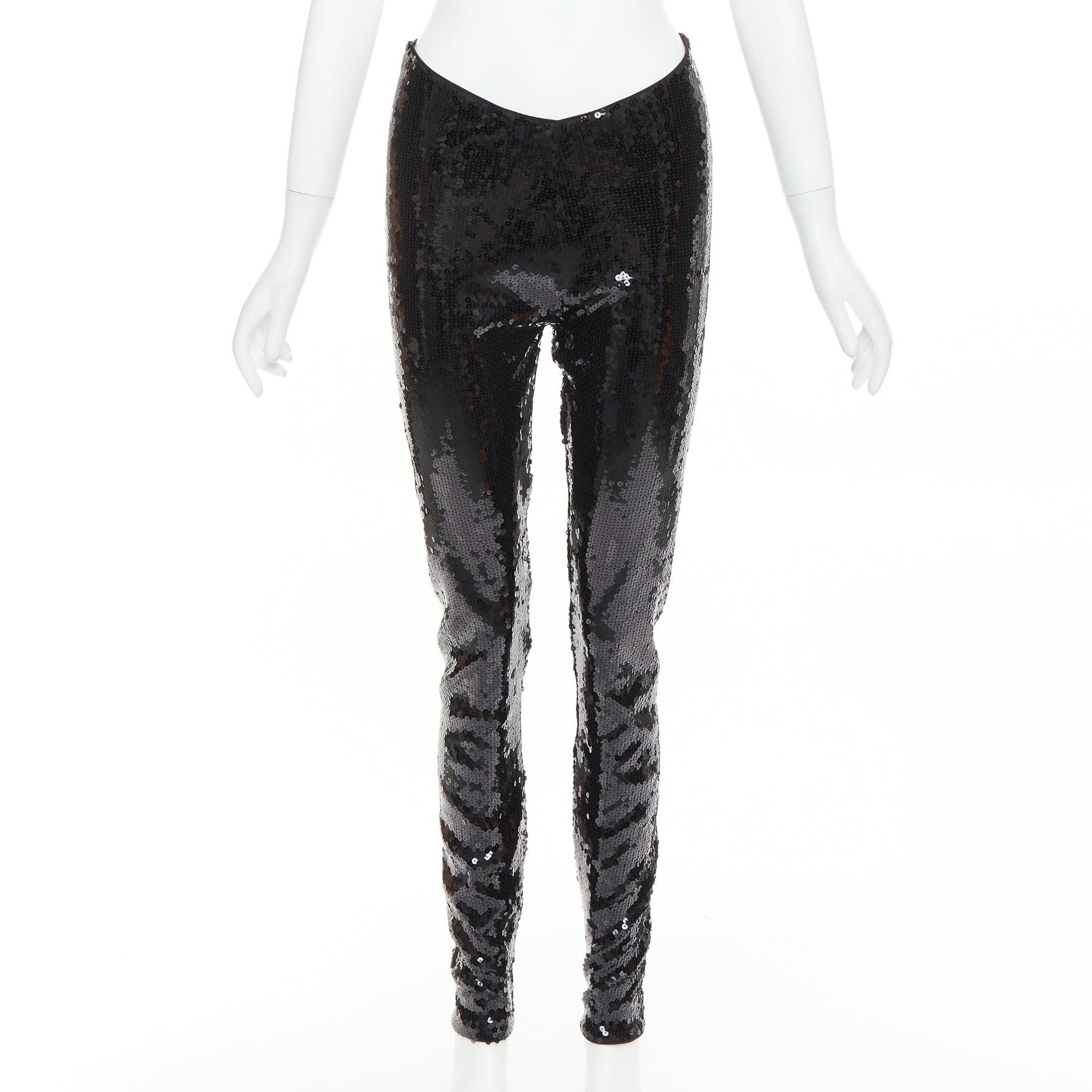 Alexandre Vauthier ALEXANDRE VAUTHIER COUTURE SS2025 Runway black paillette sequin stretch legging pants Size 26" / US 2 / IT 38 - 1 Thumbnail