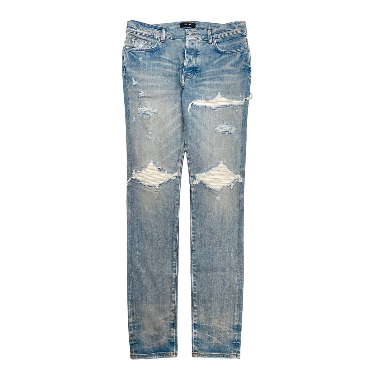 Amiri Amiri MX1 White Suede Patch Jeans Clay Indigo Pre-Owned | Grailed