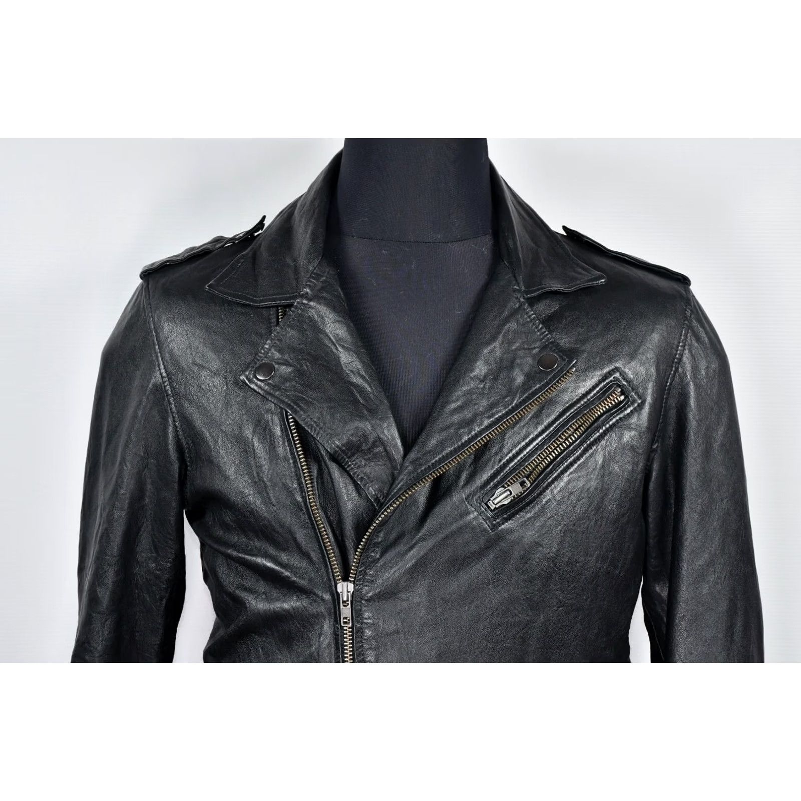 Jack & Jones JACK & JONES JJORLEATHER 4 LEATHER JACKET M BLACK - Mens, Jacket, Leather, Biker, 100% Lamb Leather, Chest 54 cm, Length 63 cm Size US M / EU 48-50 / 2 - 2 Thumbnail