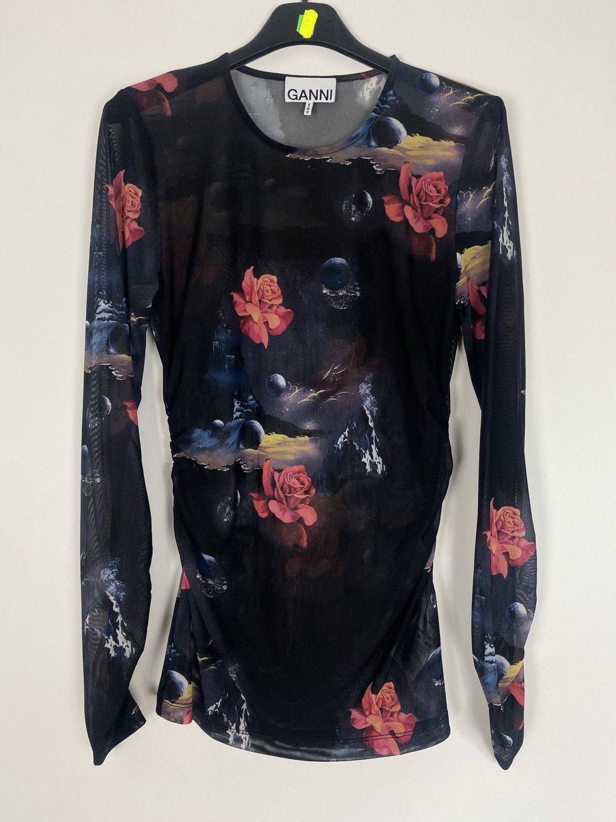 Ganni Ganni Mesh Printed Long Sleeved Gathered Blouse Floral y2k Size XS / US 0-2 / IT 36-38 - 6 Thumbnail