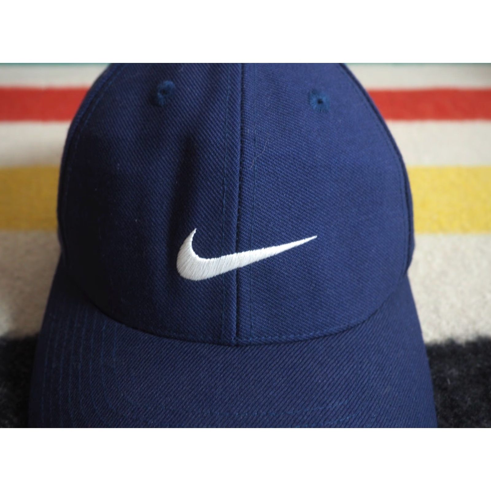 Nike VTG Nike Navy Blue Mini Swoosh Check Fitted Baseball Hat 7 1/2 Mens 90s 2000s Pattern: Solid Size ONE SIZE - 6 Thumbnail