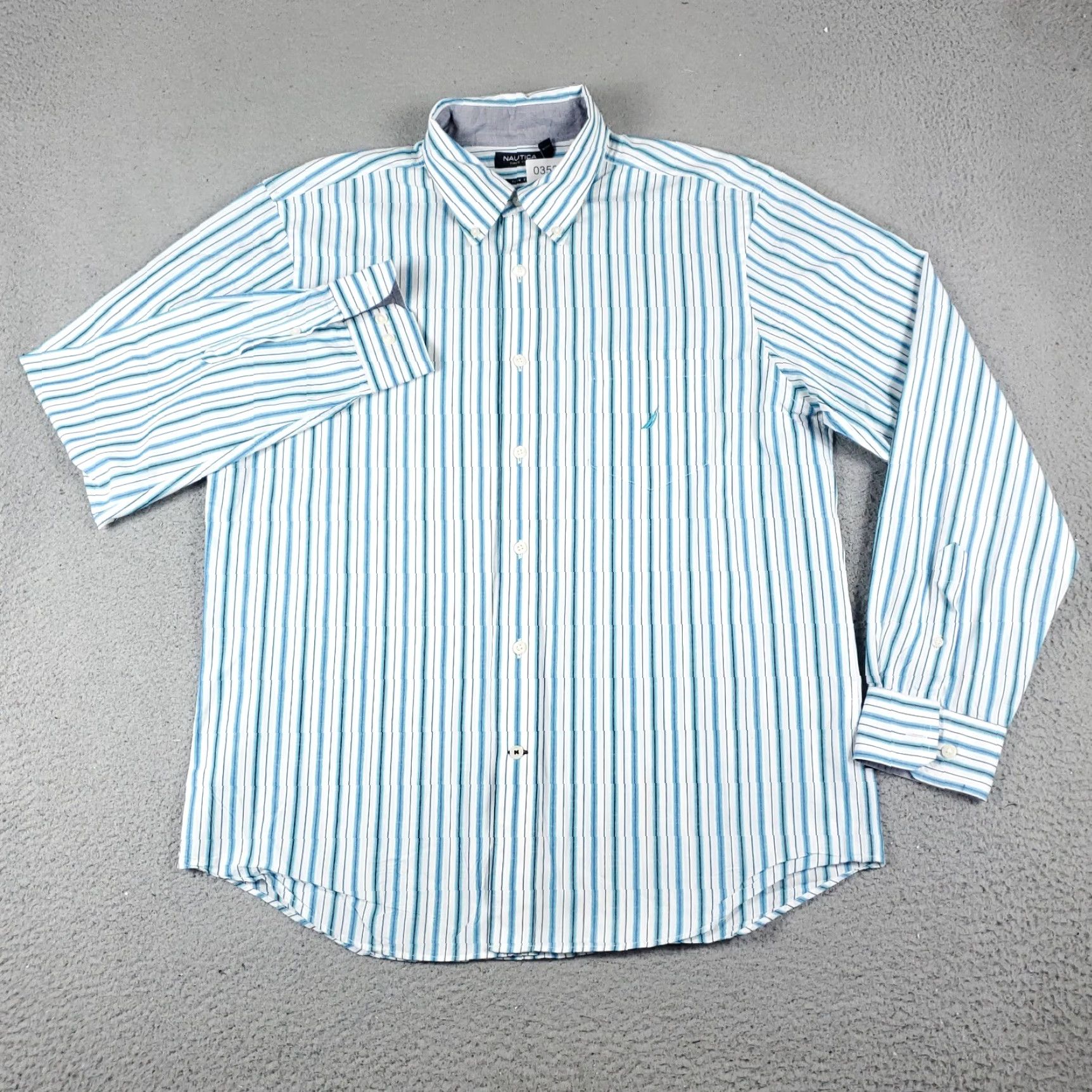 Nautica Nautica Shirt Mens Large Blue Striped Button-Up Long Sleeve Casual Casual, Blue, Nautica Shirt, Button-Up, Stripe, Button, Logo, Regular Fit - Mens Size US L / EU 52-54 / 3 - 3 Thumbnail