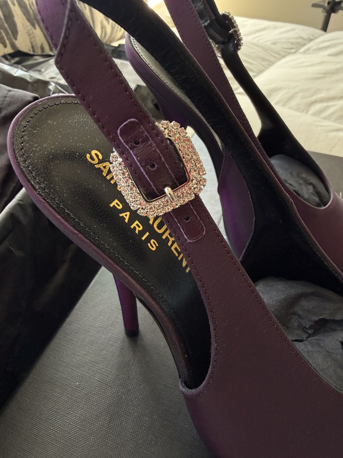 Yves Saint Laurent YSL Saint Laurent Yasmeen Satin Pump Prune Size US 7 / IT 37 - 6 Thumbnail