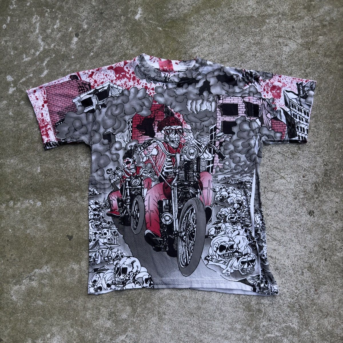Vintage Vintage 90s Skeleton Biker Flame Tee ERD Grunge Balenciaga Size US S / EU 44-46 / 1 - 3 Thumbnail