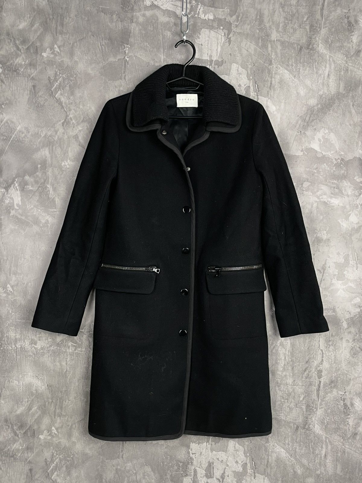 Sandro Sandro Vintage Wool Black Avant Garde Coat Size XS / US 0-2 / IT 36-38 - 1 Thumbnail