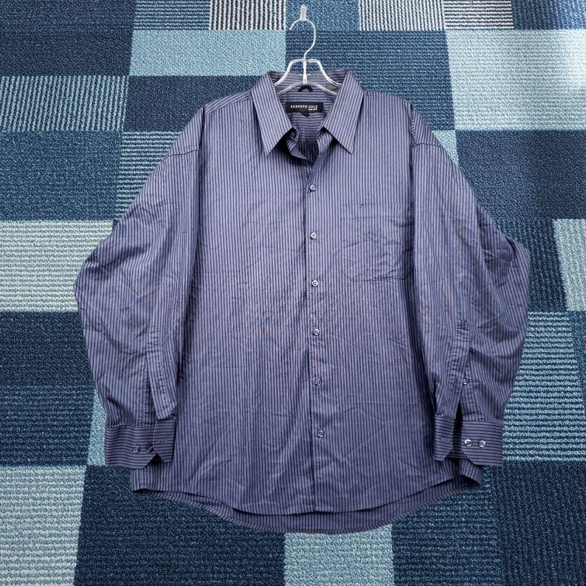 Kenneth Cole Kenneth Cole Dress Shirt 17 Blue Stripe Long Sleeve Button Up Collared Mens Size 46R - 1 Thumbnail