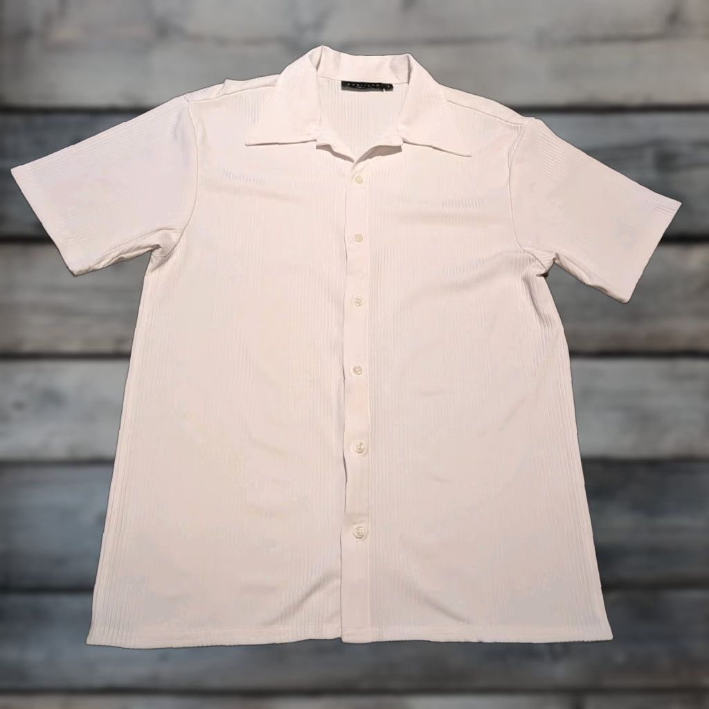 Vintage VINTAGE Positano Shirt Mens Button-Up Short Sleeve White Ribbed Polyester 90s Club Rave USA Made In USA L Size US L / EU 52-54 / 3 - 1 Thumbnail