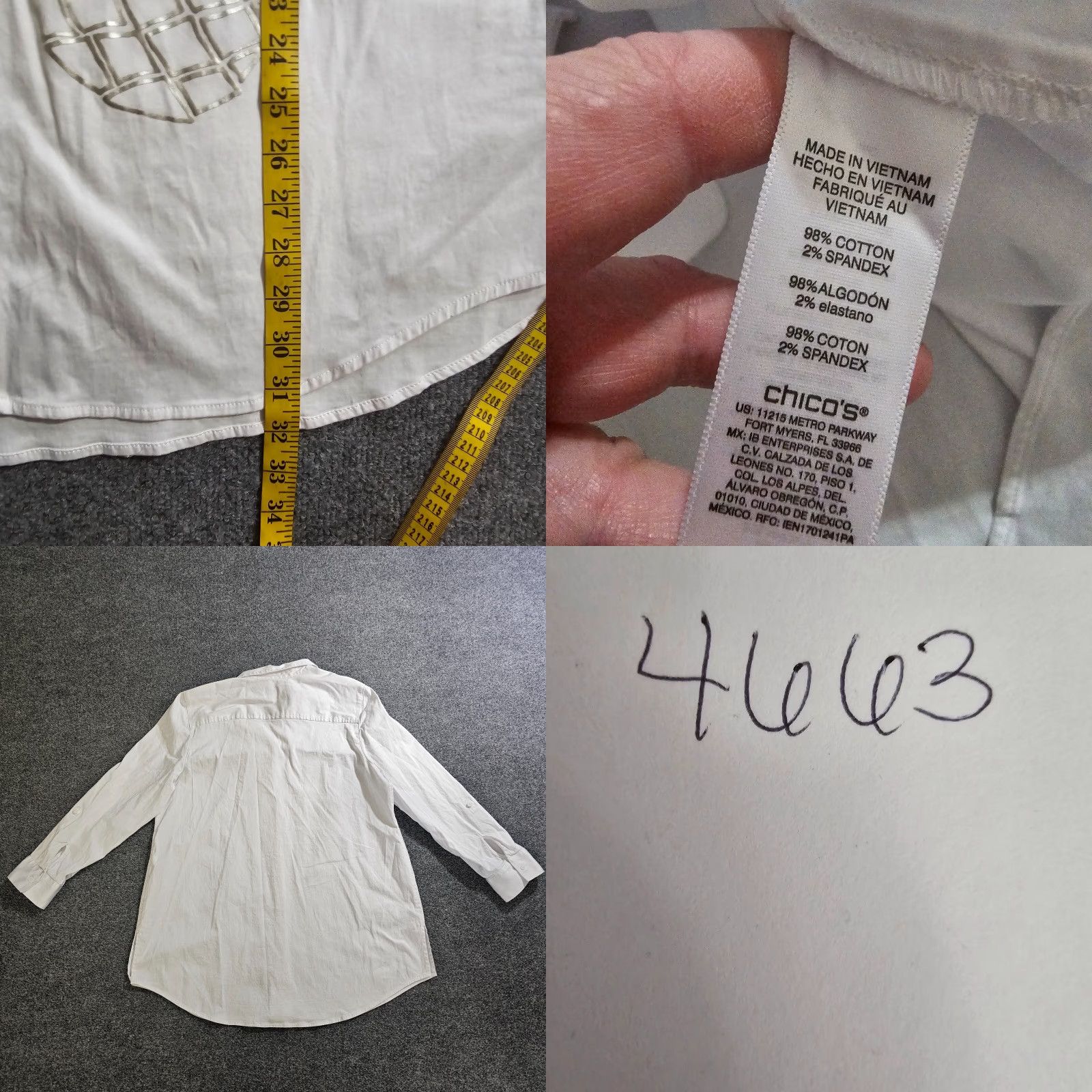 Vintage Chicos Top Tunic Shirt Womens XL White Pineapple Button Long Sleeve Classic Casual Size XL / US 12-14 / IT 48-50 - 8 Thumbnail