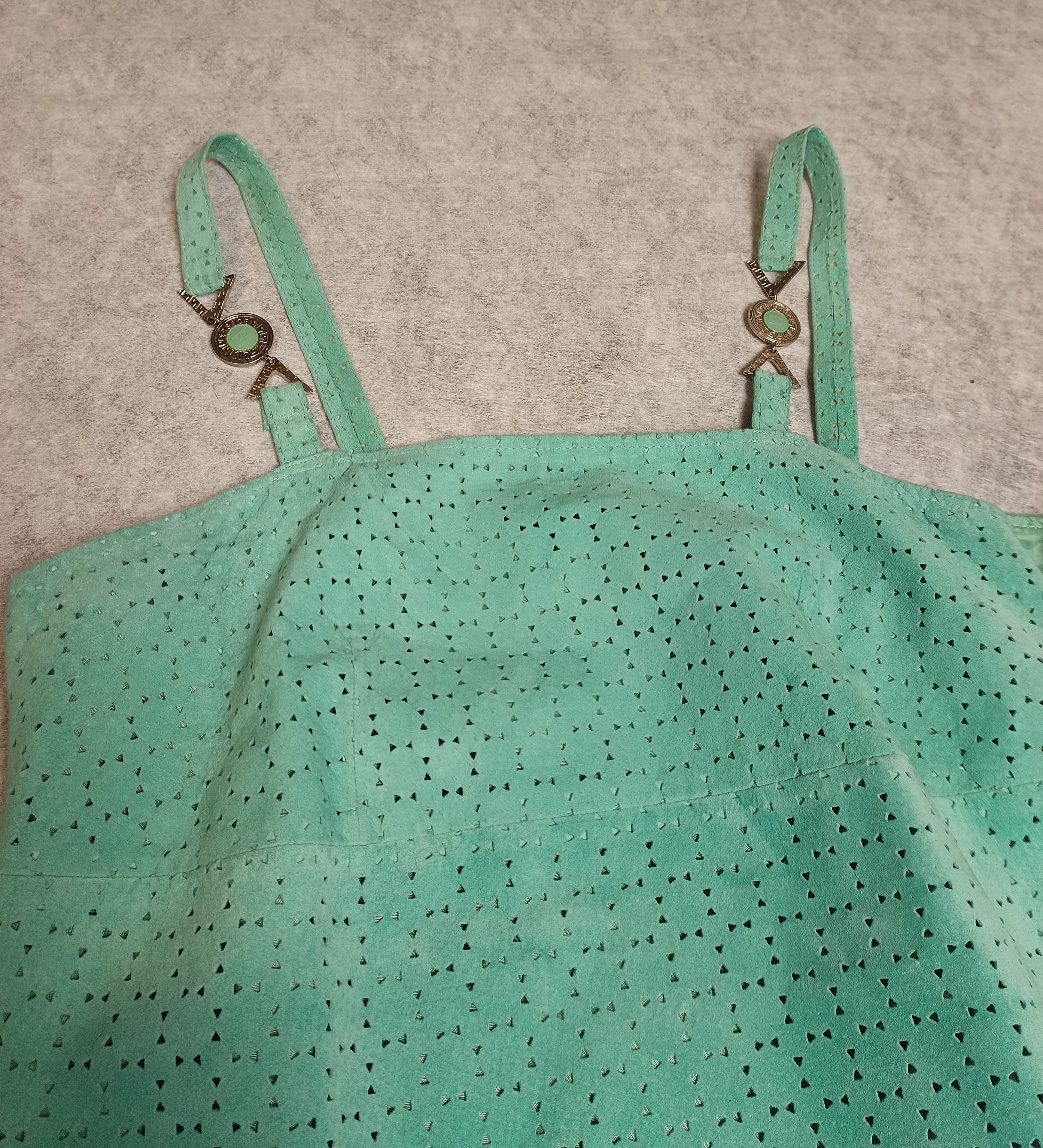 Versace Versace V2 Classic Turquoise Perforated Suede Leather Dress Size M / US 6-8 / IT 42-44 - 5 Thumbnail