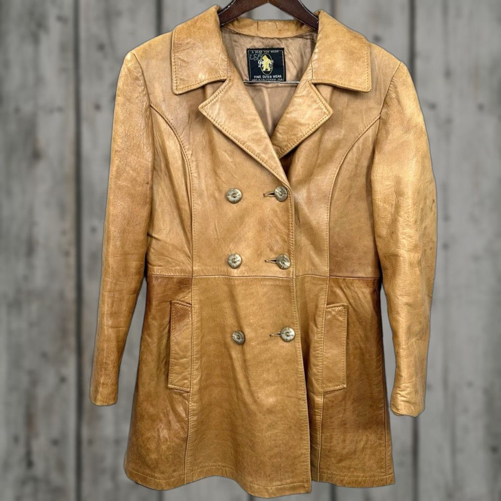 VINTAGE Golden Bear Leather Jacket Mens Medium Brown Peacoat 70s 80s