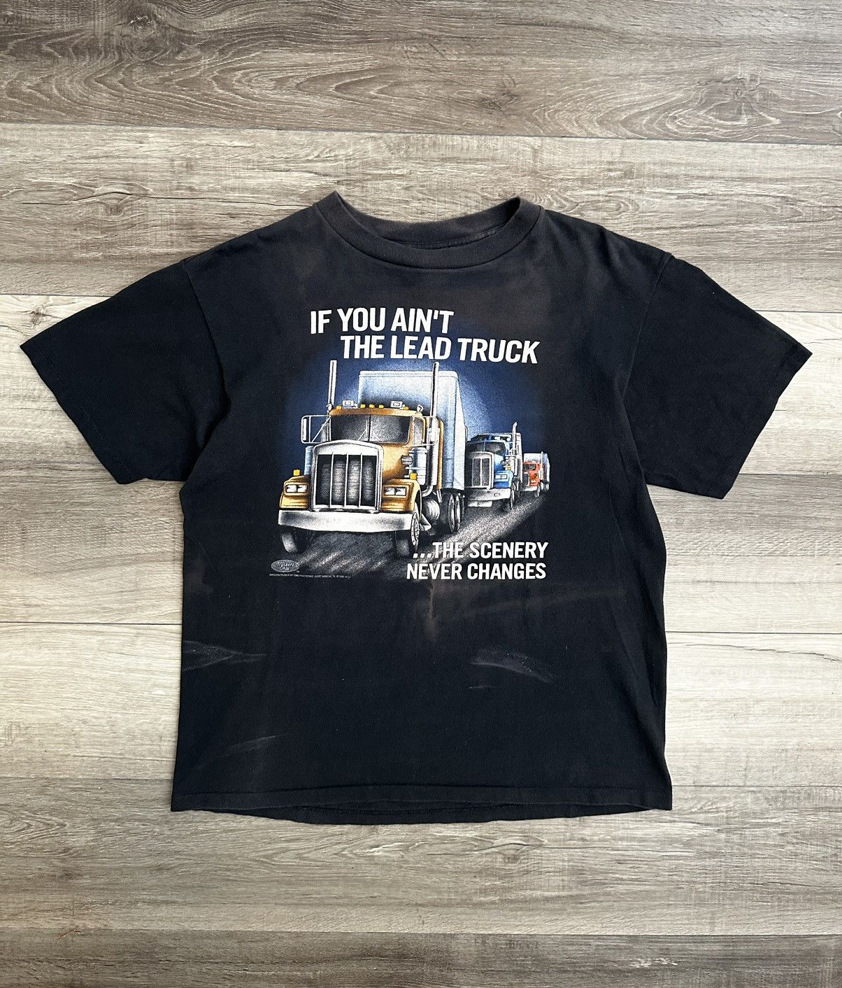 Vintage 1993 Black Distressed " Lead Truck " 18 Wheeler Tee Large Size US L / EU 52-54 / 3 - 1 Thumbnail