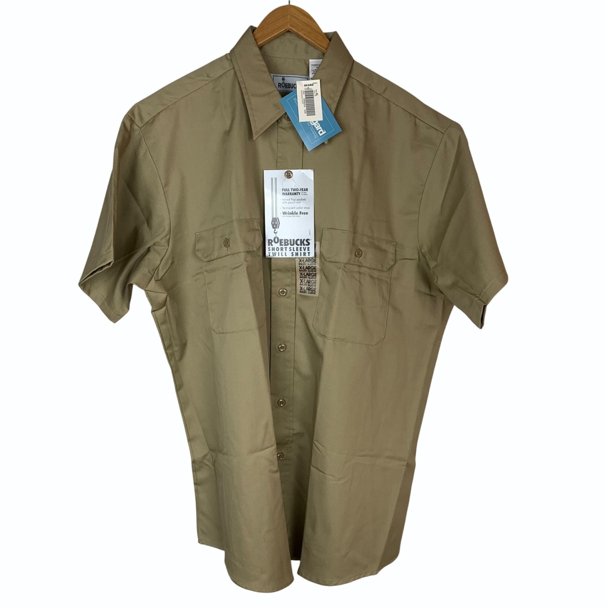 Other Vintage Roebucks Mens XL Khaki Short Sleeve Twill Work Shirt Size US XL / EU 56 / 4 - 1 Thumbnail