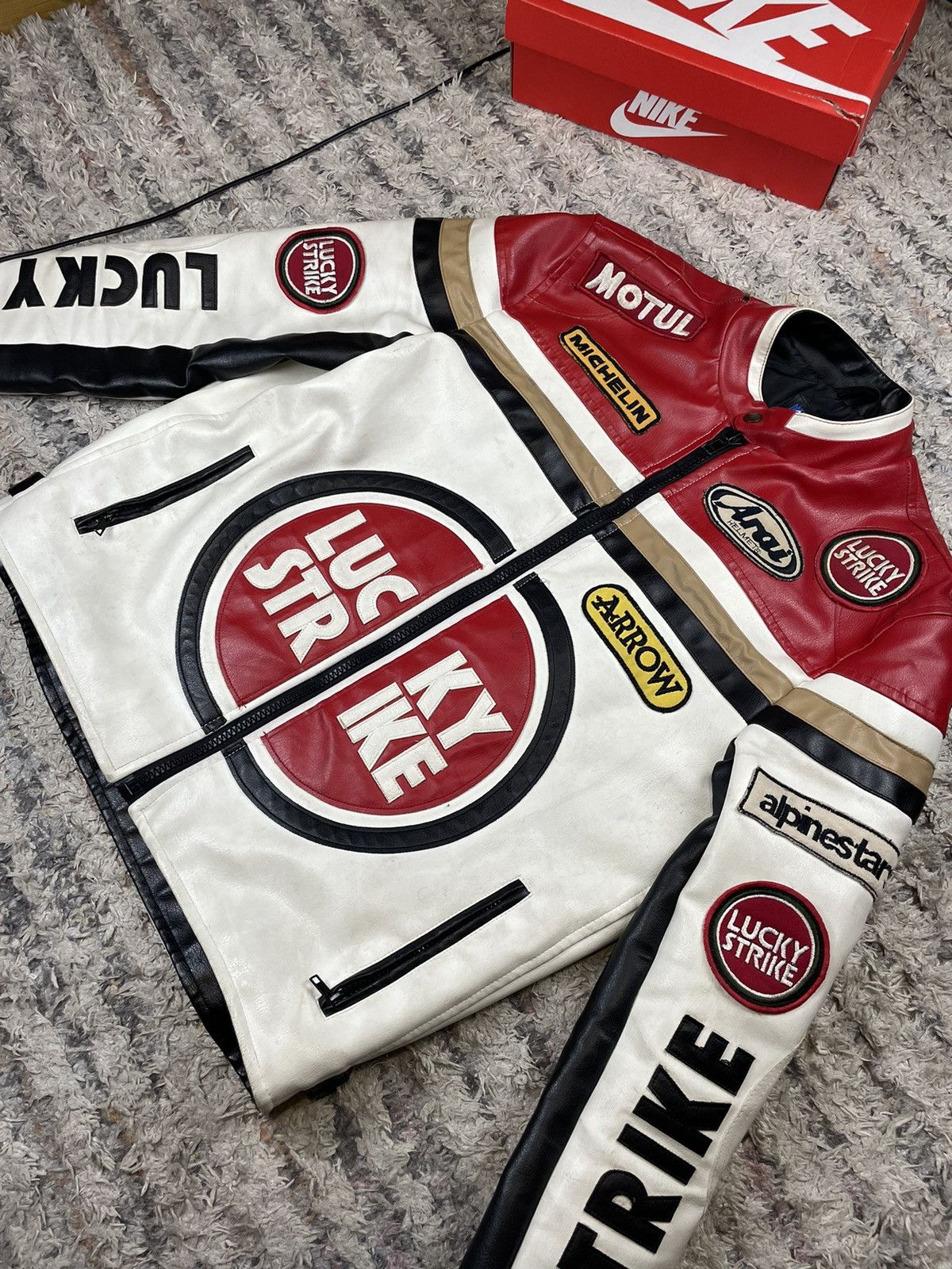 Formula 1 Vintage Lucky Strike SCHWARTZ Racing Moto Leather Jacket Y2K Size US XL / EU 56 / 4 - 2 Thumbnail